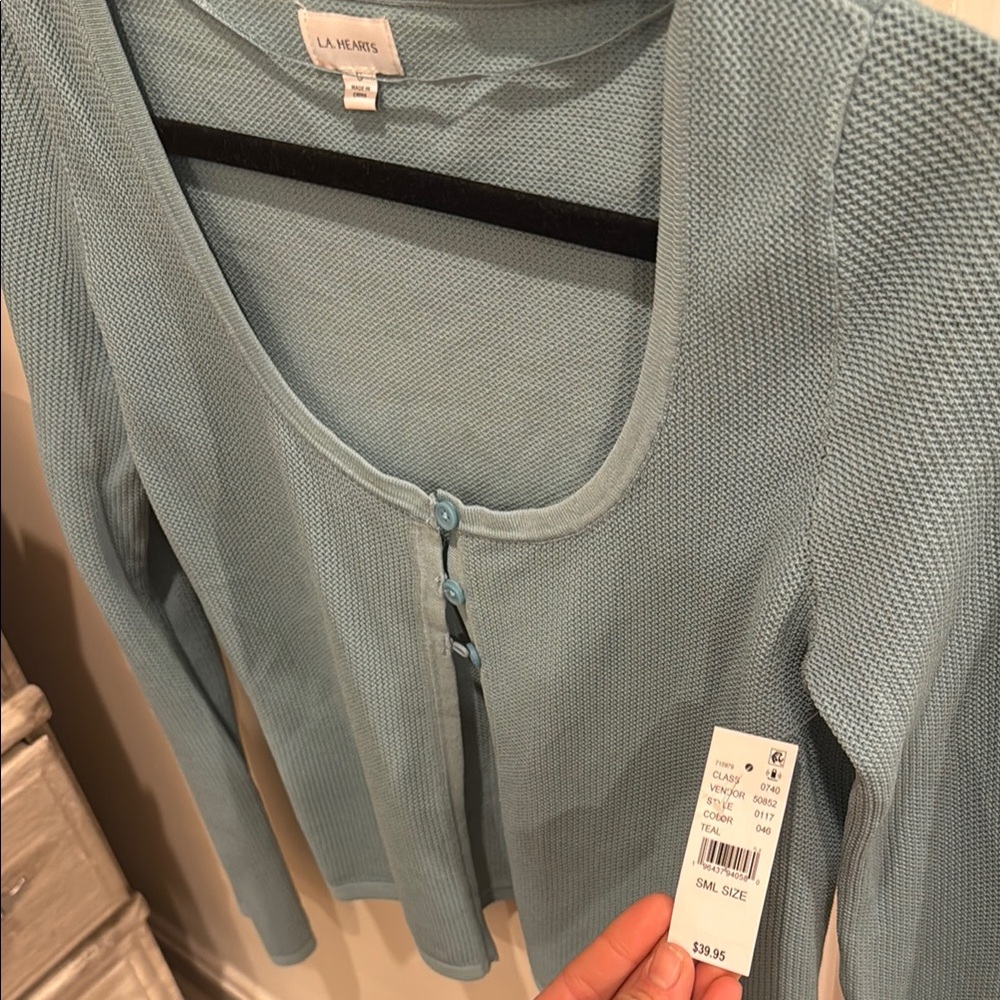 Teal Button-Up Cardigan - Picture 4 of 4